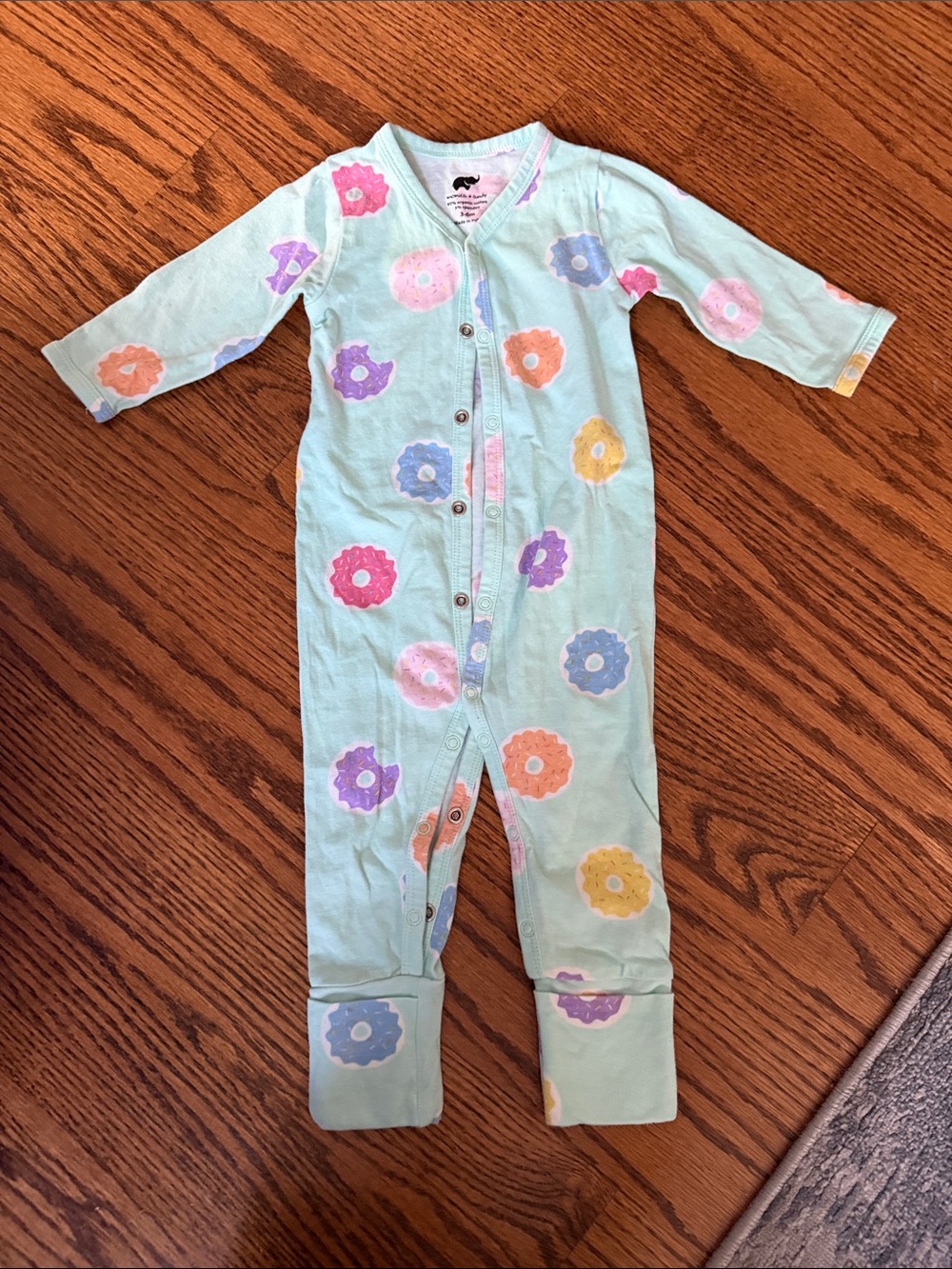 One-Piece Snap-Front Pajama - Mint with Pastel Donut Print, Fold-over Feet